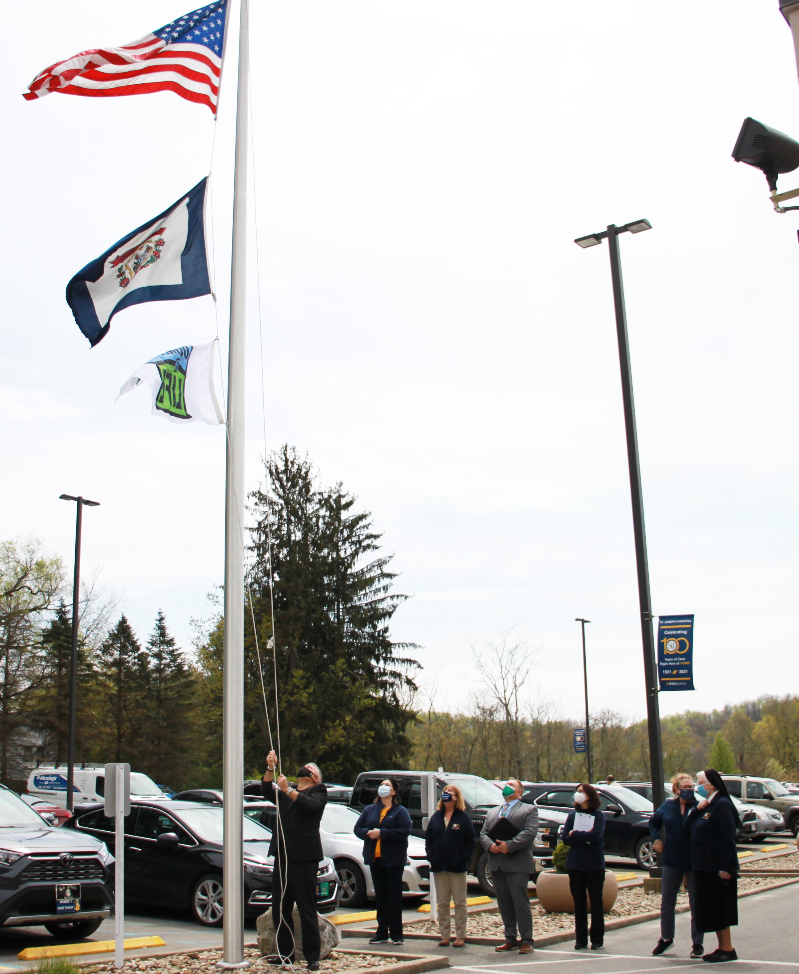 The CORE flag is raised at WVU Medicine St. Joseph's Hospital.